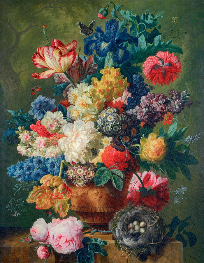 항아리 속의 꽃과 새 둥지  [Fleurs dans un vase et nid d