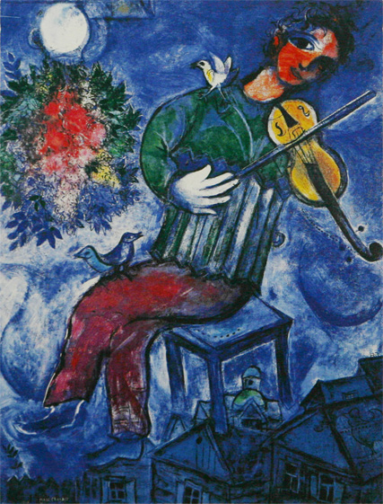 VIOLONISTE BLEU 1947 HUILE SUR TOILE